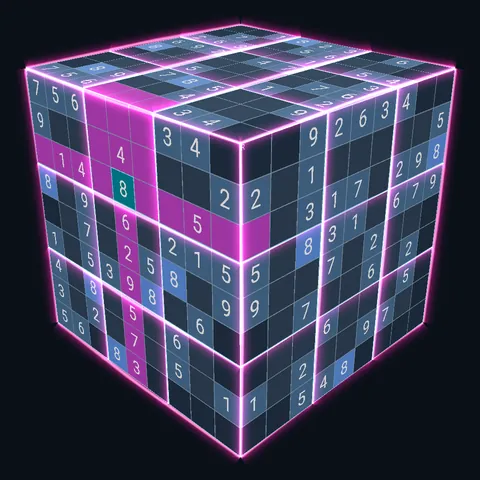 Pinker Lichtstrahl entlang der Würfelkanten